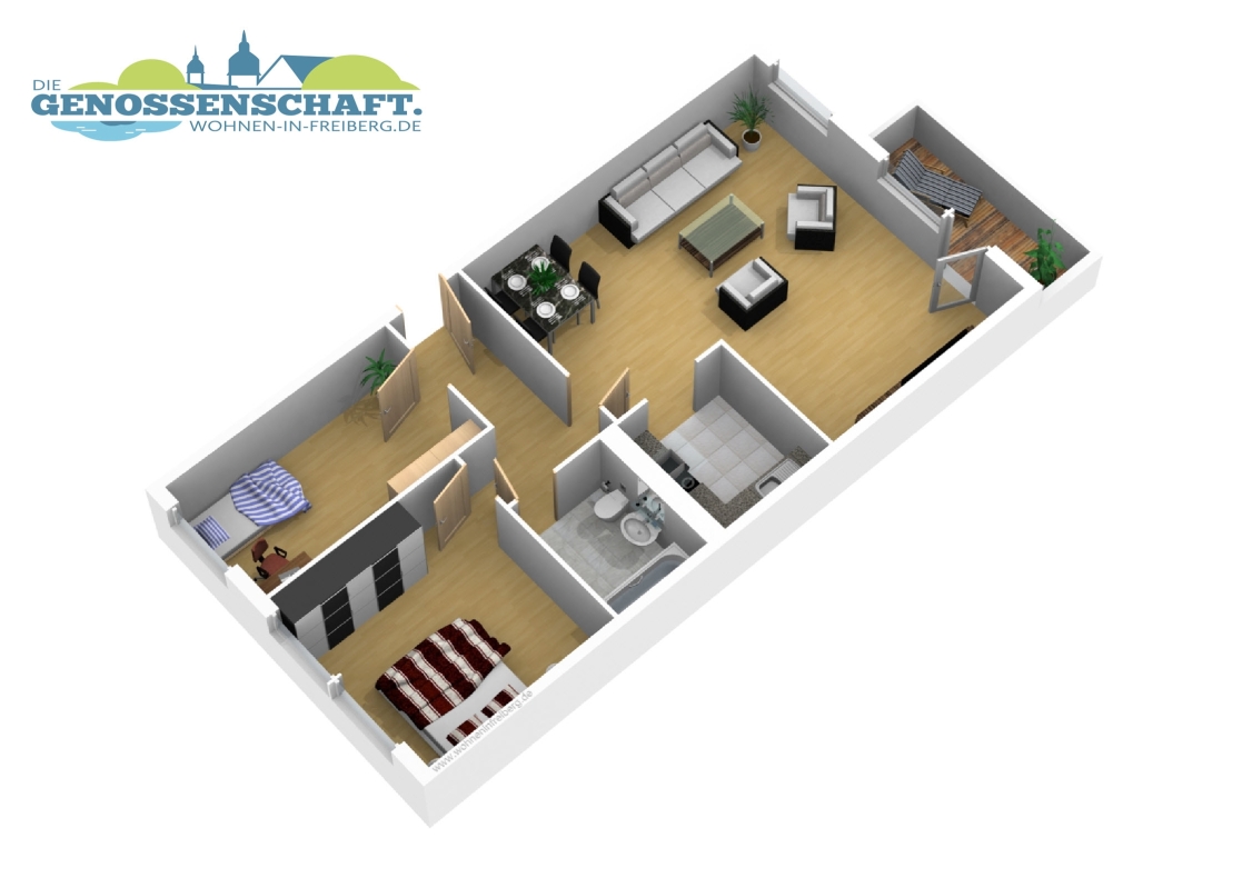 XXL 3-RW mit großem Wohnzimmer Wanne u. Balkon!!! - Grundriss