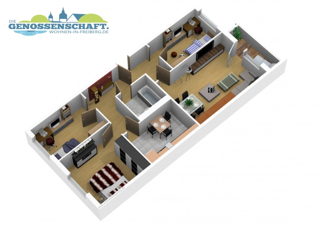 Wer Platz sucht, wird hier fündig! - 4RW im 1.OG mit Badewanne und Balkon - Grundriss