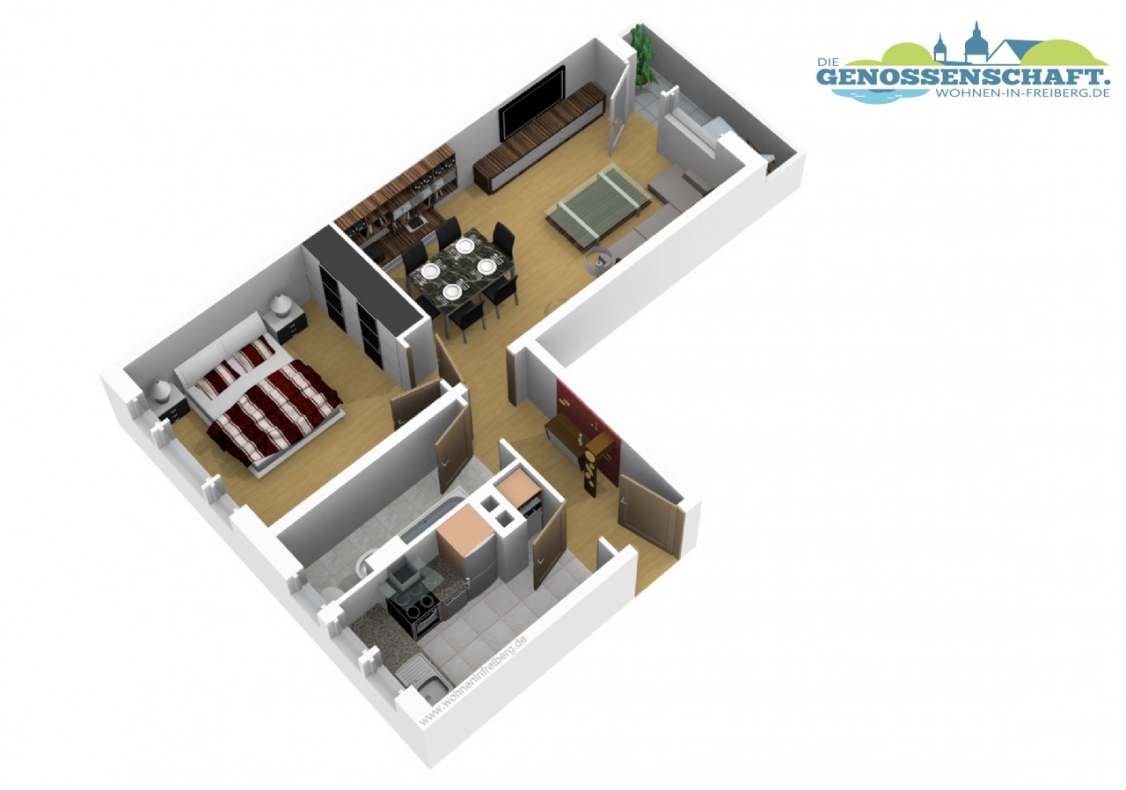 Dein Glück hat 4 Wände - 2RW mit Badewanne und Balkon - Grundriss