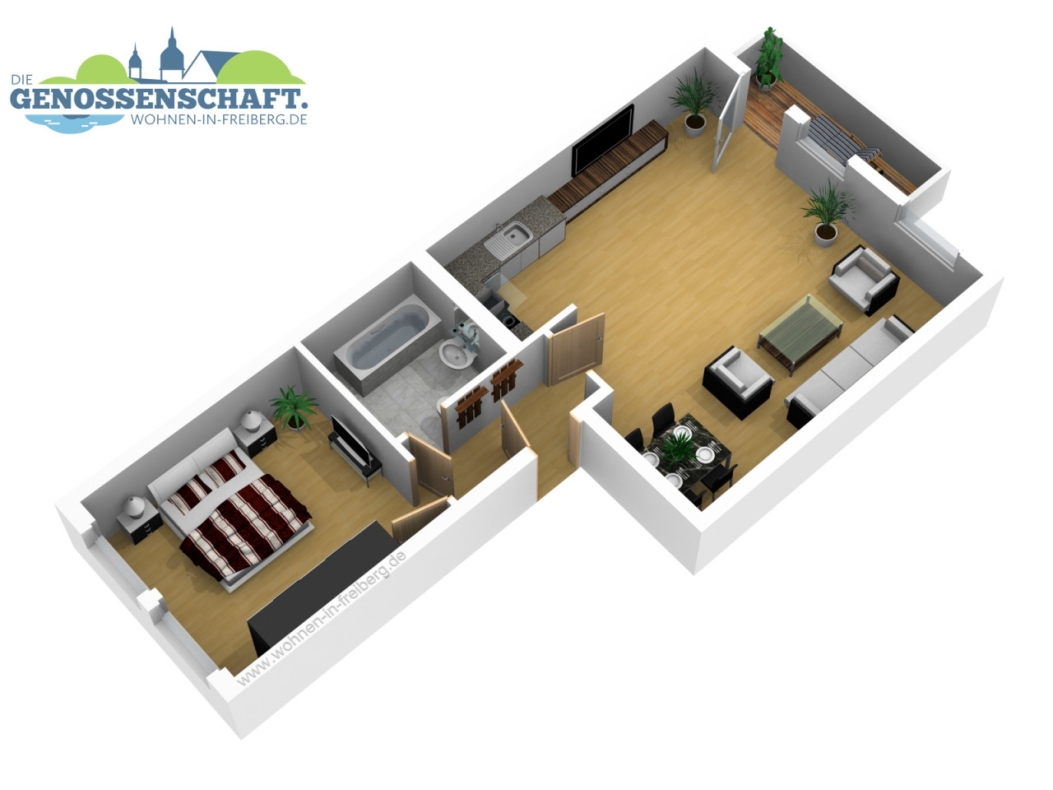 Viel Platz für große Träume - 2RW mit riesigem Wohnzimmer, Badewanne und Balkon - Grundriss